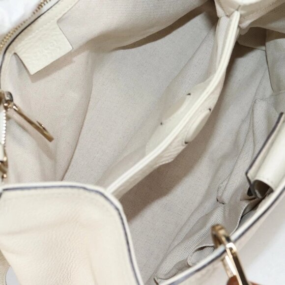 GUCCI Bamboo Hand Bag Leather 2way White Gold 336032 Auth 135213V - Picture 10 of 16